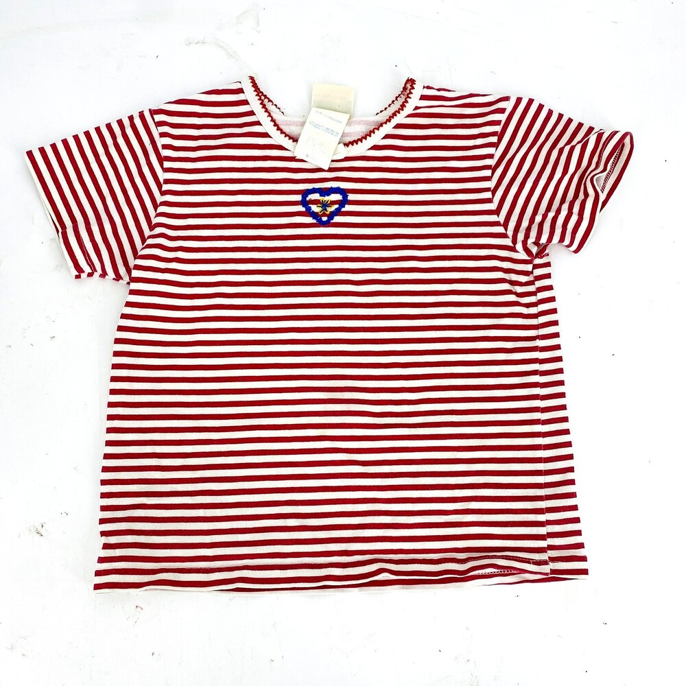 Vintage 1990’s New Moves Girl’s Red White Striped Tee Medium Made in USA